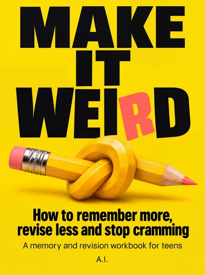 The cover of Make It Weird: a yellow cover with a pencil tied in a knot
